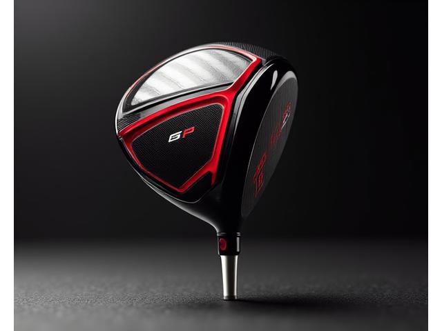 A cutting-edge black and red golf driver.